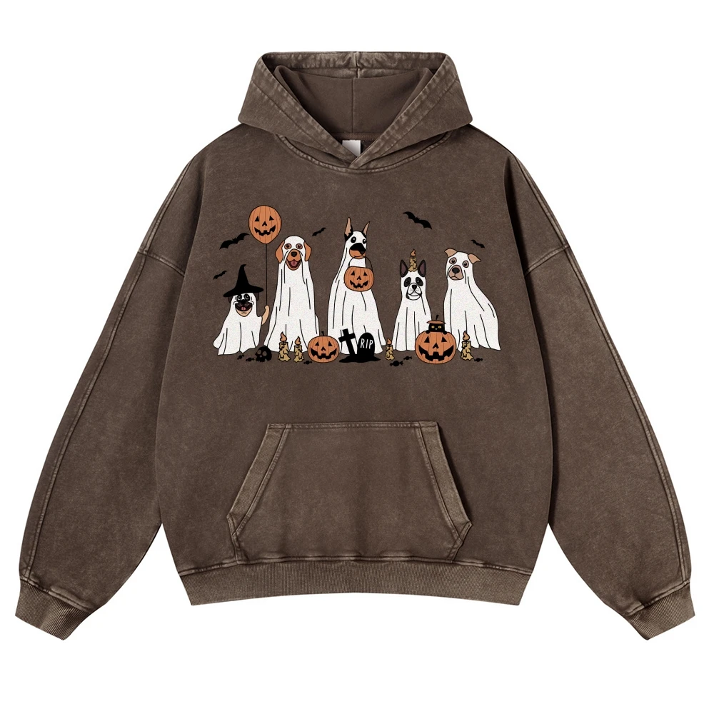 Funny Dog Ghost Halloween Casual Hoodie Witch Pumpkins Bats Halloween Women’s Cute Autumn Fall Spooky Season Graphic Sweatshirt