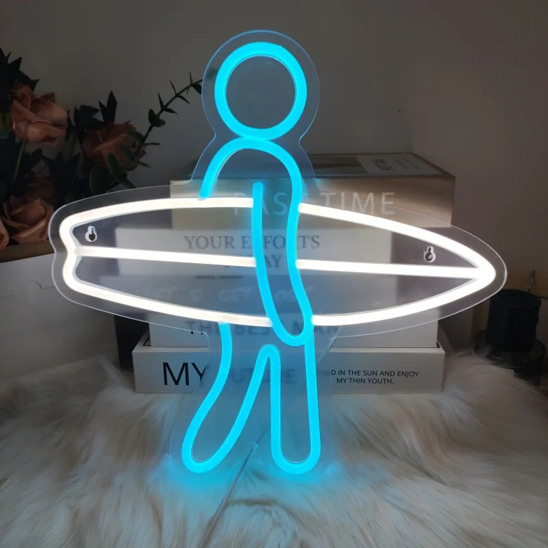 Surfer Neon Sign for Home Wall Decor,Surfboard Neon Light Surfing Led Signs,Gym Room Bedroom Decoration,Sports Neon Lights
