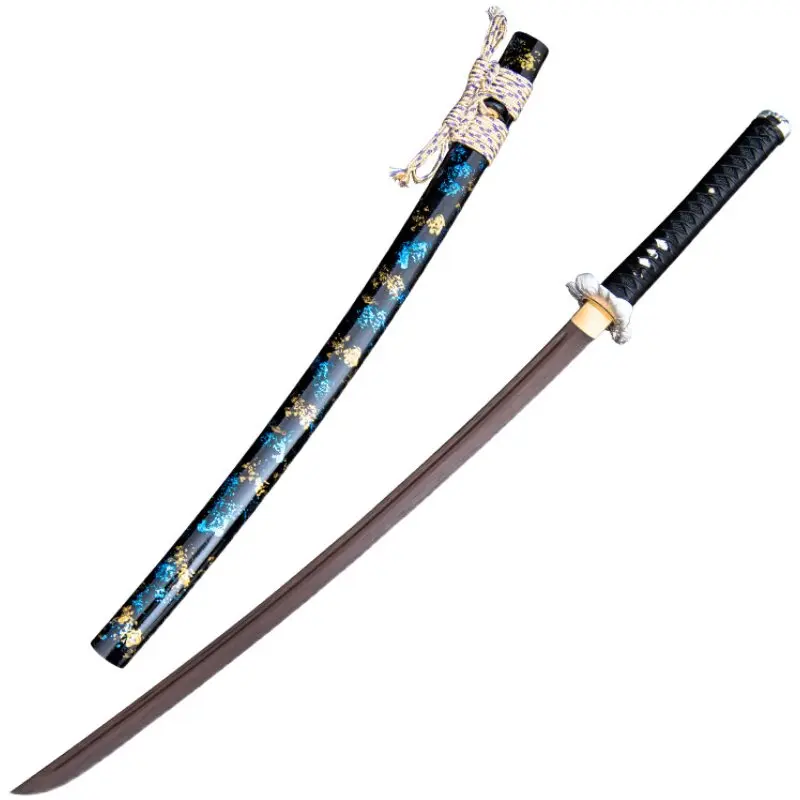 Wood Knife with Sheath Japanese Juhe Samurai Blade Martial Arts Performance Props Practice Pulling Sword Long Bamboo Knife