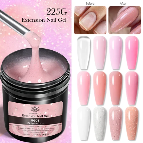 Imagen 2 del producto BORN PRETTY 225g Gel duro para extensión de uñas blanco lechoso Gel constructor de construcción desnudo Gel de refuerzo autonivelante para uñas