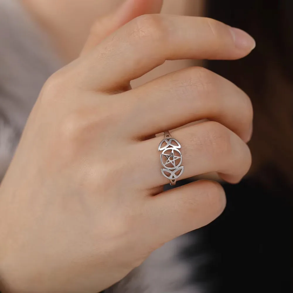 COOLTIME Women Supernatural Pentagram Rings Stainless Steel Fashion Irish Celtics Knot Amulet Finger Ring Jewelry Gift Wholesale