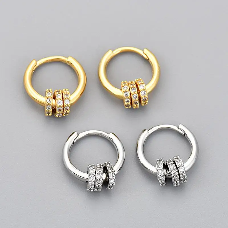 Silver Color Two Wear Methods Small Circle Rhinestone Earrings Women Unique Design Fashion Light Luxury Jewelry