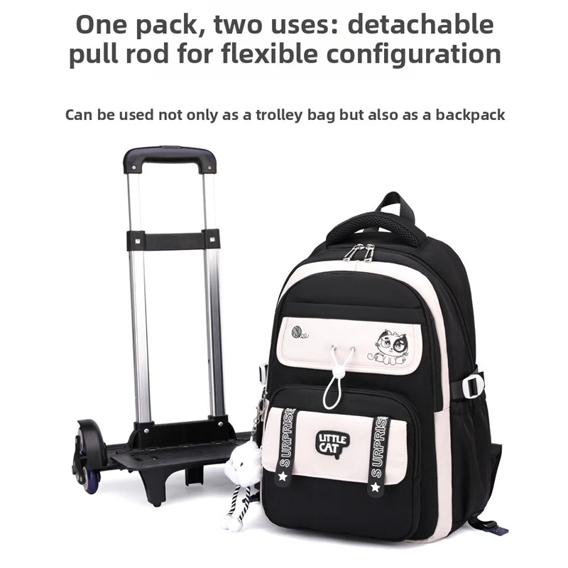 Children School Backpack for Girls Trolley Bag with Wheels Students Backpack Book Bag Rolling School bag Kids Wheeled Backpack