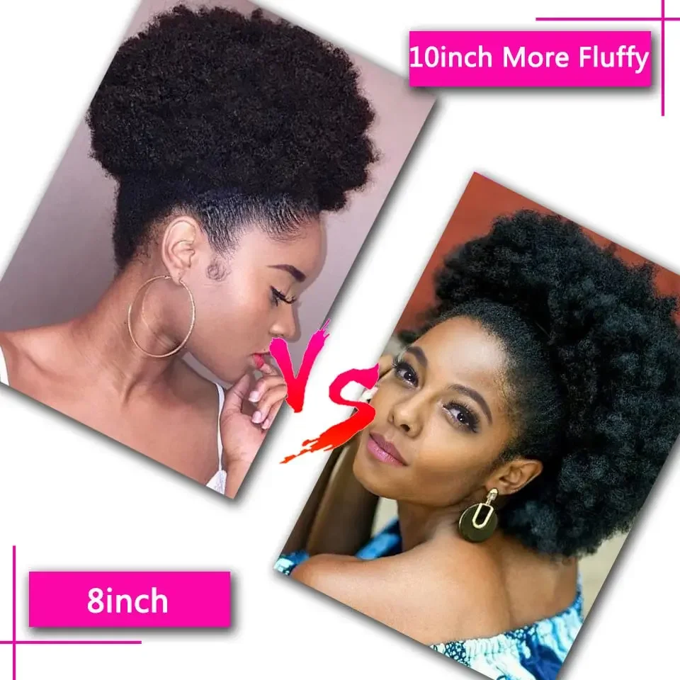 Synthetic Big Afro Puff Drawstring Ponytail Extensions for Black Women 10Inch Kinky Curly Hair Bun Ponytail Wigs Daily Use