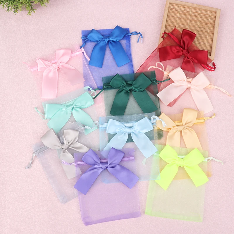 10Pcs Organza Gift Bags Transparent Drawstring Pouch Jewelry Organizer Earring Packaging Party Candy Bag With Ribbon