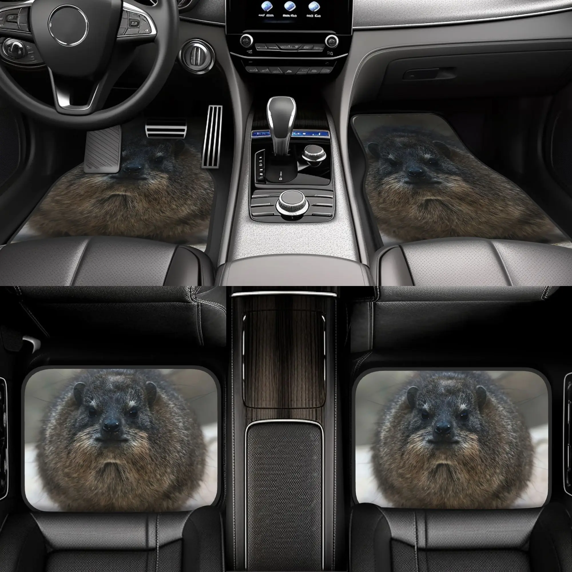 4pcs Rock Hyrax Car Floor Mats - Realistic Animal Print, Durable Polyester, Easy Installation, Fit For All Vehicles, Playful Des