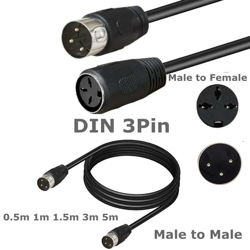 3 Pin Din Cable Adapter,Din 3Pin Male to Female Connection Wire Line (1.5m) | for Professional Sound Setup, Sound and Video
