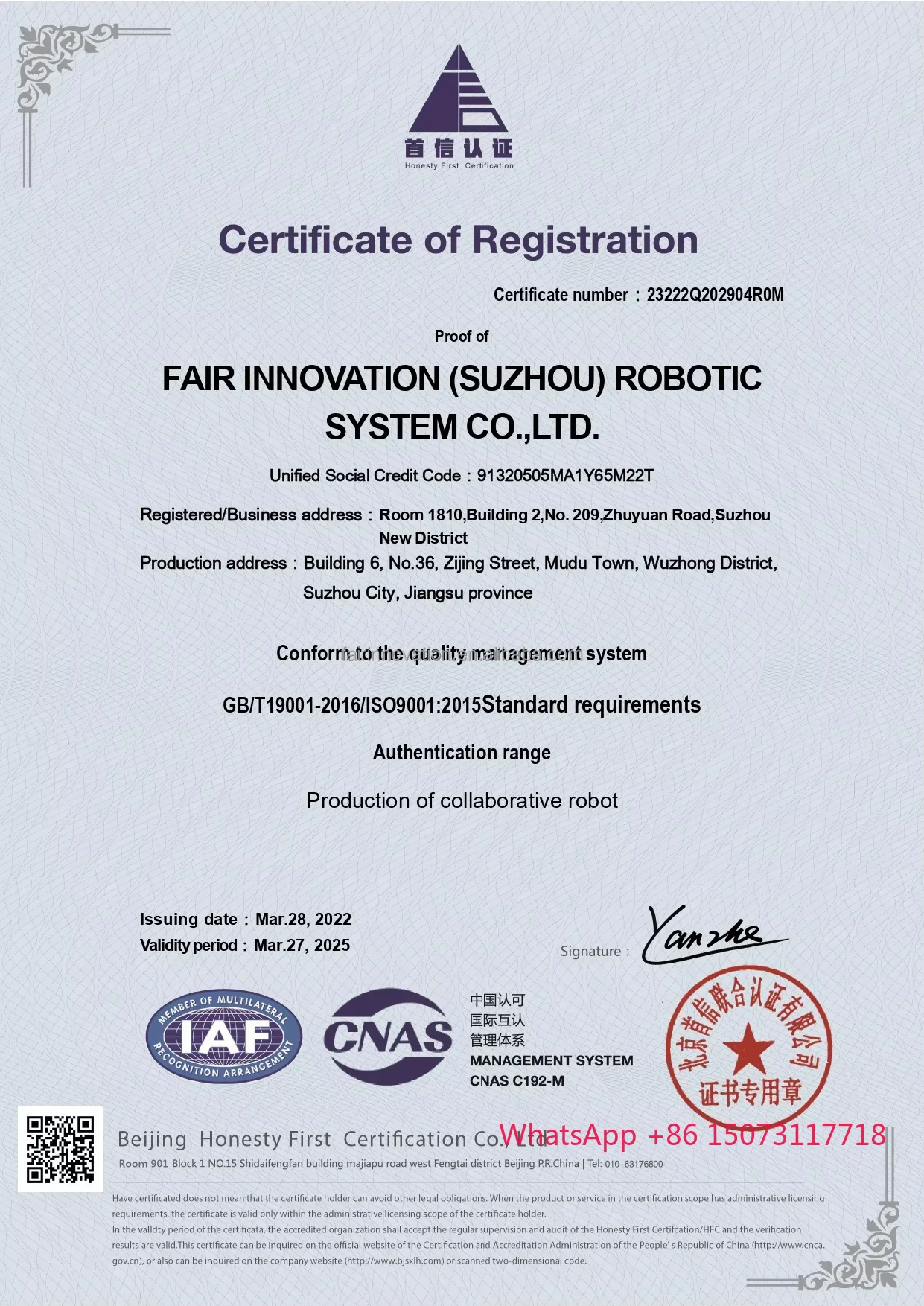 Robot collaborativi di programmazione facile Robot collaborativo per saldatura con braccio Cobot a 6 assi FR5 carico 5 kg