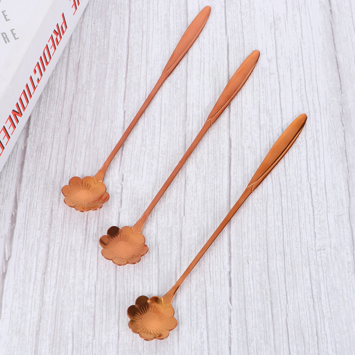 

3 pcs Stainless Steel Petal Spoon Long Handle Mixing Honey Stirring Spoons Iced Tea Silverware Modern Practical Kitchen Bar