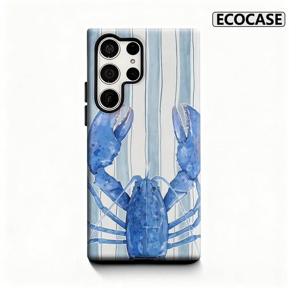 Blaue Hummerstreifen Handyhülle für Samsung Galaxy S25 Ultra S24 S23 Ultra Plus, glänzende doppellagige Rückseite