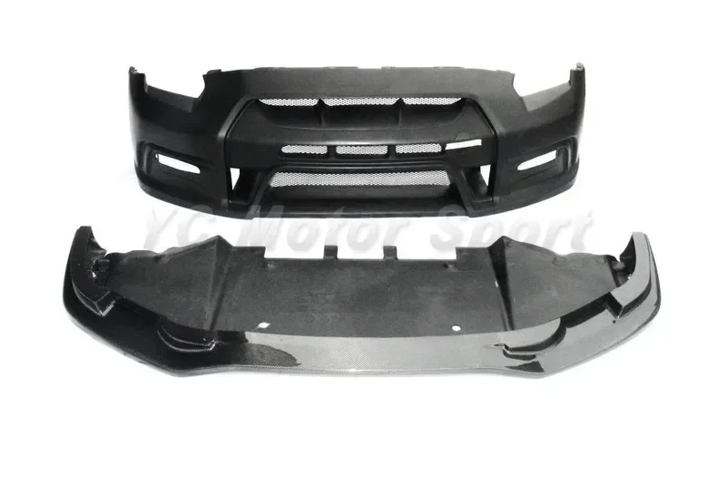 FRP Fiber Glass VS '13 Ver. Style Front Bumper with Carbon Fiber Lip & Diffuser Fit For 2008-2014 R35 GTR Front Bumper Kits