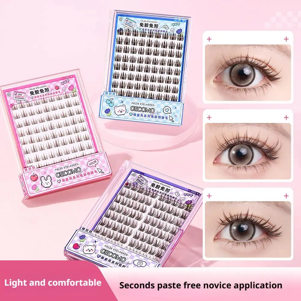 Sztuczne rzęsy o dużej wydajności, bez kleju, do samodzielnego nakładania, segmentowe rzęsy, efekt manga, narzędzie do przedłużania rzęs, naturalne kępki rzęs J6E8