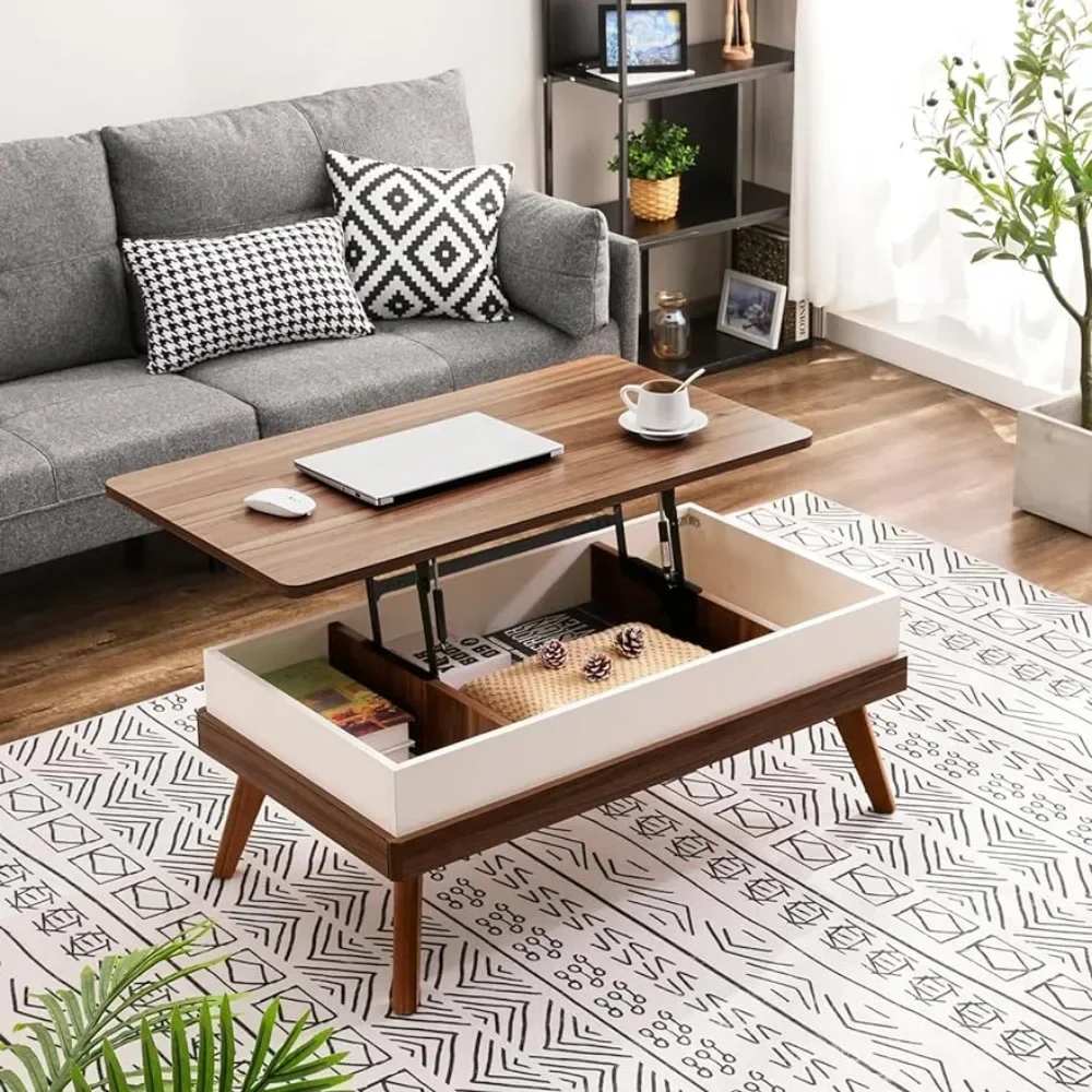 Coffee Table for Living Room Easy-to-Assembly Center Table With Hidden Storage Compartment Walnut Restaurant Tables Serving Wood