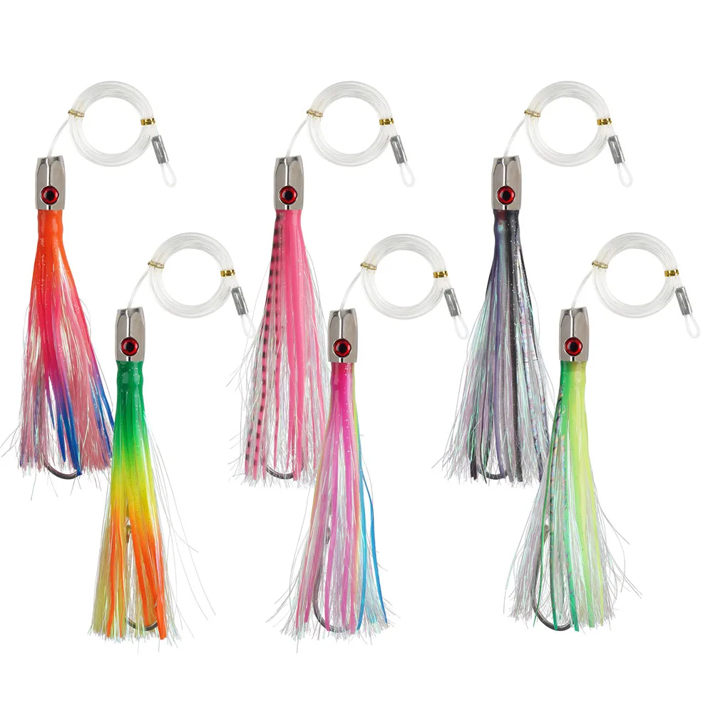 3Pcs 90g Tuna Octopus Skirts Trolling lure Marlin Tuna Mahi Wahoo Shark Weighted jig head Skirts lure big game fishing rigs