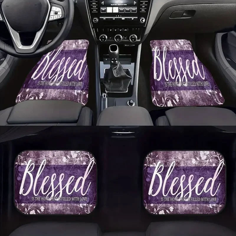 A Set Of Four Velvet Car Floor Mats Featuring Floral And Bird Designs, Designed To Fit Universally With Anti-Slip Properties. Th