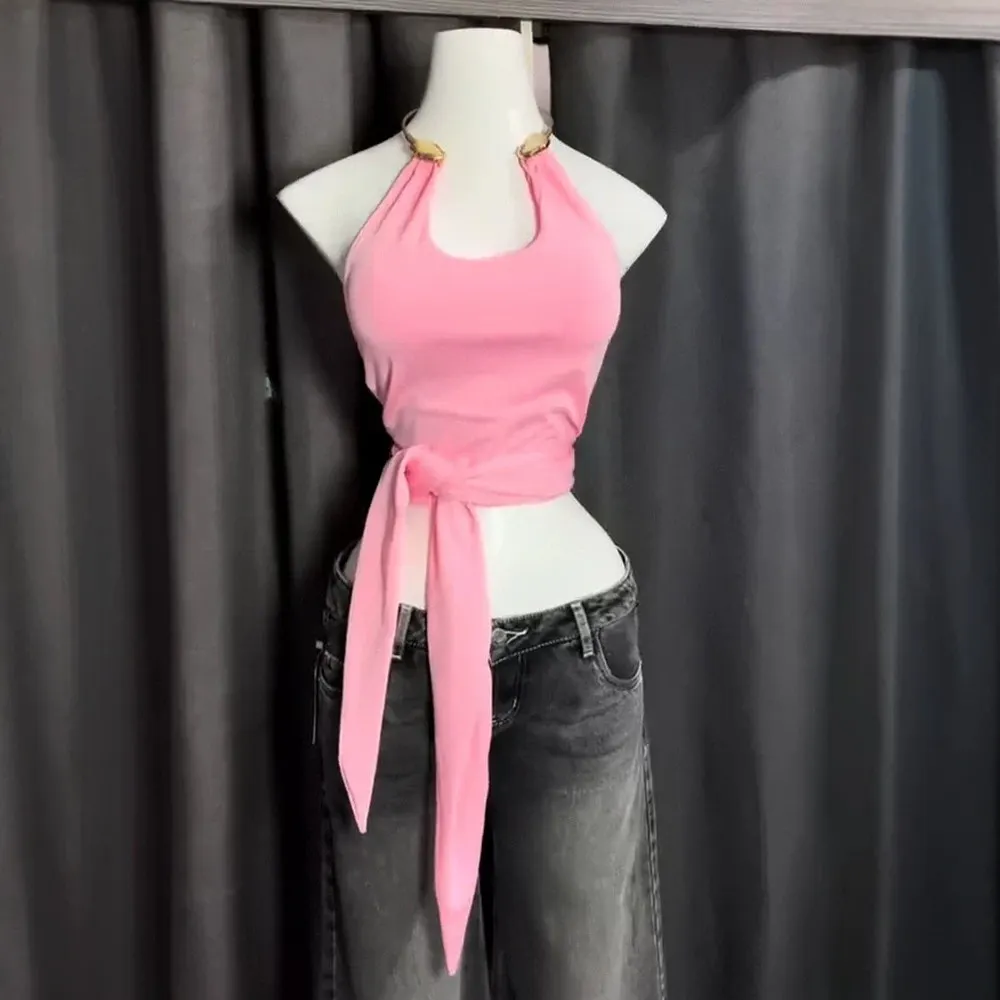 

Sexy Backless Lace Up Summer Tops for Women Sleeveless Blouse Shirt Tee Casual