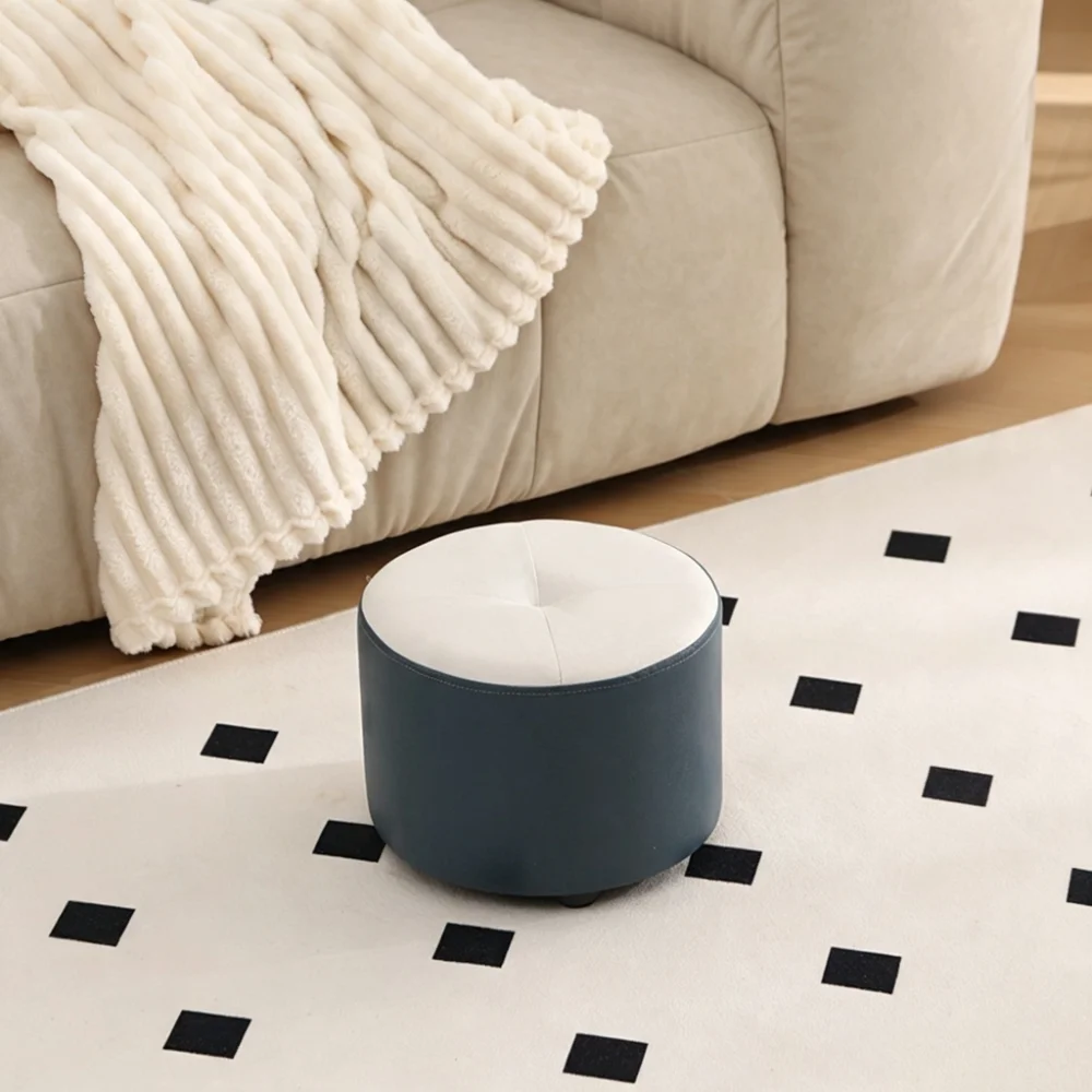 Household Upholstered Round Stool Non-Slip Anti-Slip Base Foot Stool Durable Leather Thick Padded Small Bench Indoor Use