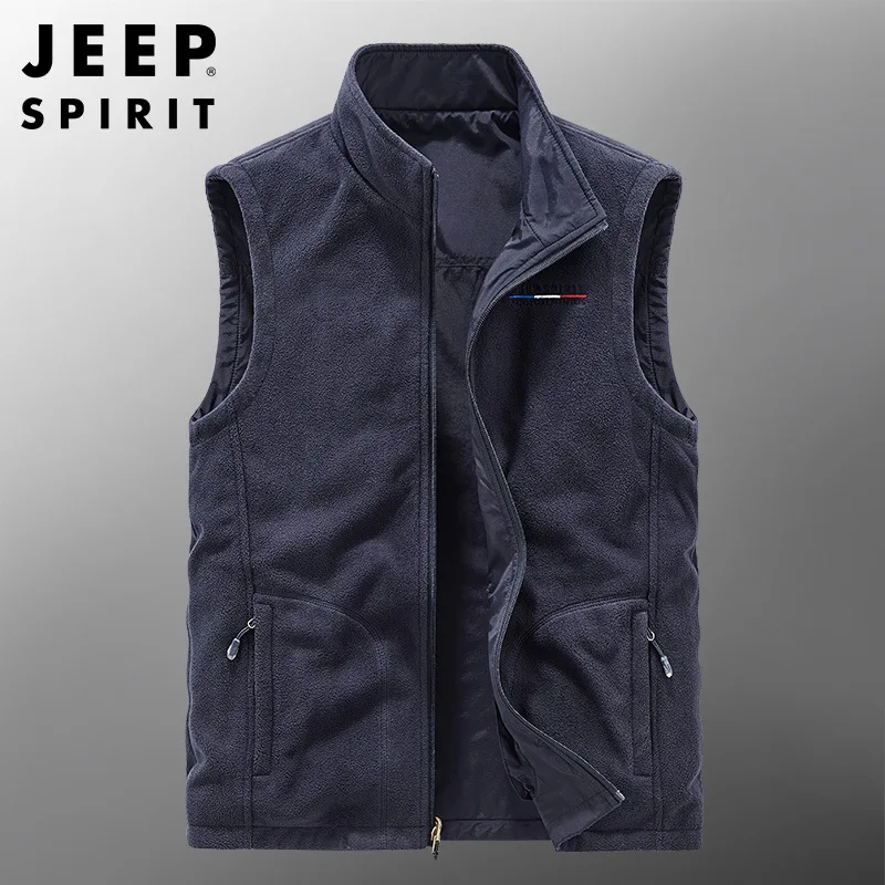 JEEP SPIRIT mężczyźni dwustronna stójka kamizelki jesienno-zimowa moda luźna kamizelka bez rękawów outdoor causel sports