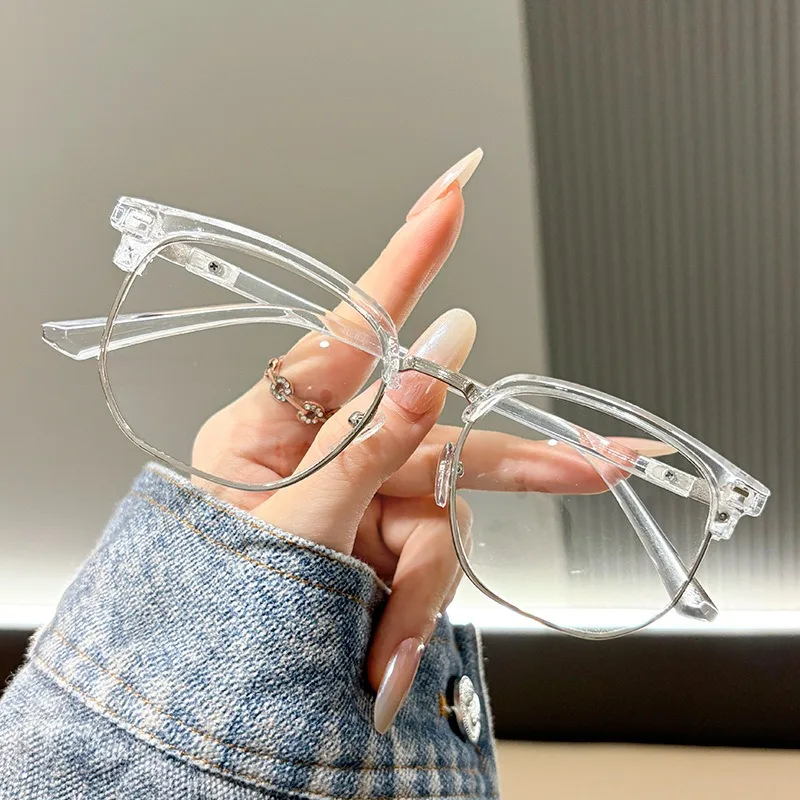 Light Sensitive Color Changing Half Frame Eyebrow Frame Cool Glasses for Men, Trendy Anti Blue Light Color Changing Glasses