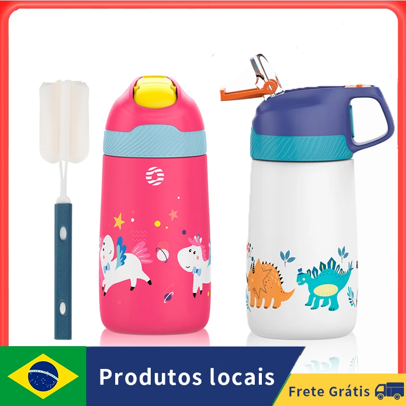 BPA Free Vacuum Water Bottle for Children Healthy Straw Cute Dinosaur Standard 350ML