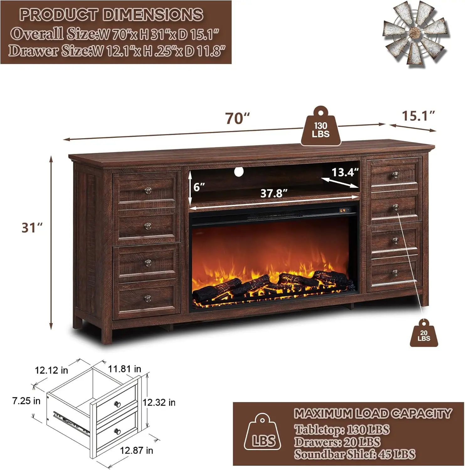 Fireplace TV Stand for TVs up to 80 Inches w/ 36