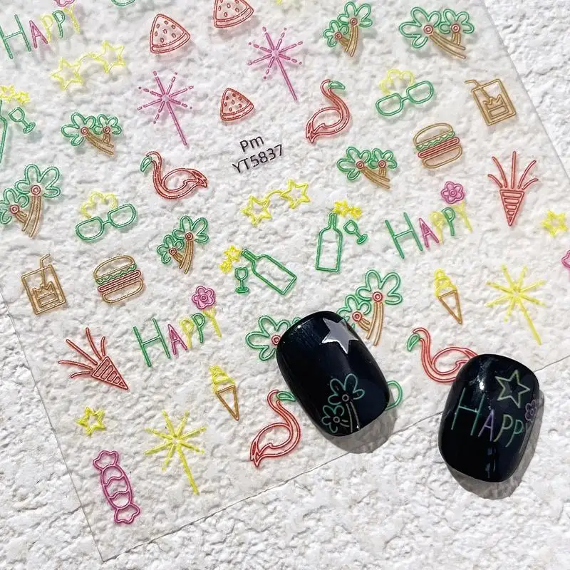 

Стиль отпуска, наклейки для ногтей, рельефные 3D аппликации для ногтей, клейкие ползунки, летние аксессуары для дизайна ногтей, наклейки, украшения для ногтей