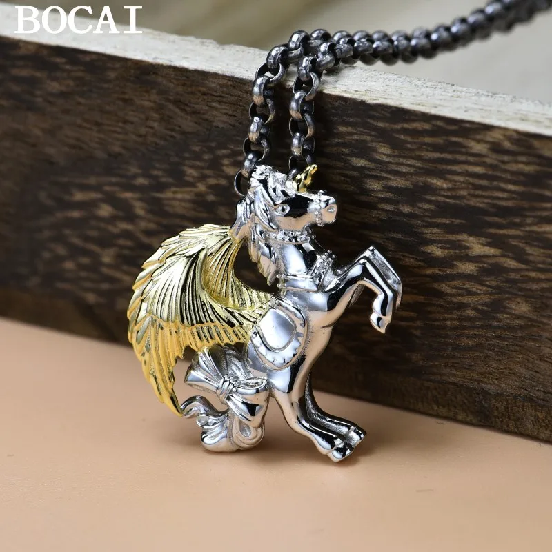 

BOCAI НОВЫЙ стерлингового серебра S925, винтажный индивидуальный двусторонний кулон-пегас, мужские и женские подарки
