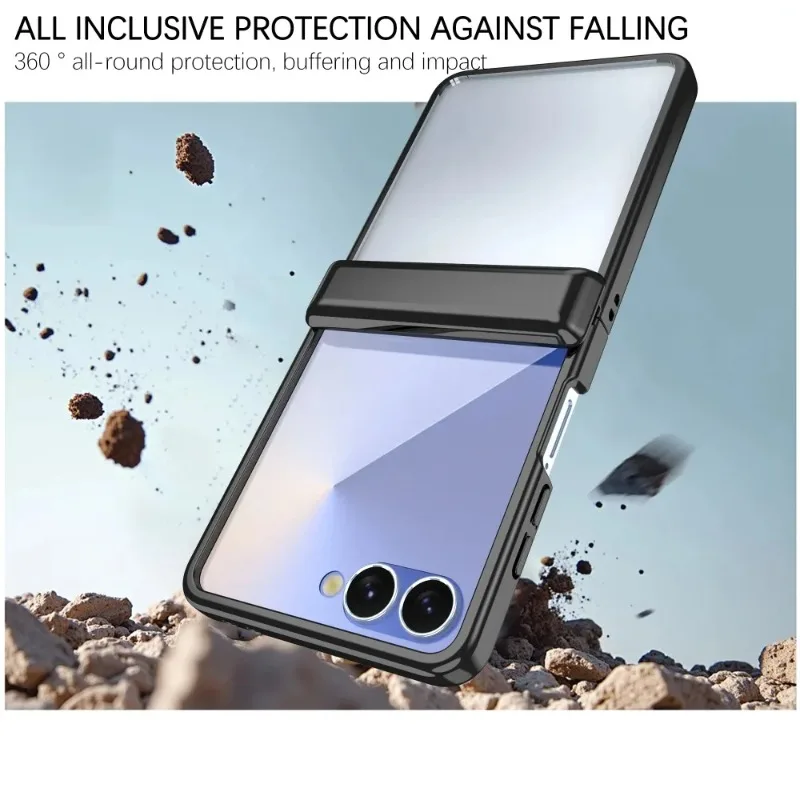 Elektroplaterowane etui ochronne z pełnym zabezpieczeniem zawiasów do Samsung Galaxy Z Flip 8 7 6 5 Flip7 Flip6 Flip5 z hartowaną folią ochronną. — zdjęcie produktu 4