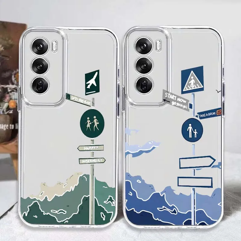 

Beautiful Road Sign Phone Case For OPPO A11 A16 A55 A56 A57 A72 A52 A73 A74 A54 A76 A78 Find X5 X6 X7 Ultra Pro 5G Transparent