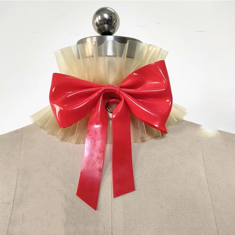 

Сексуальное женское и мужское латексное колье на шею, прозрачный воротник со шнуровкой и красной пуговицей сзади с металлическим кольцом, костюмы ручной работы, одежда