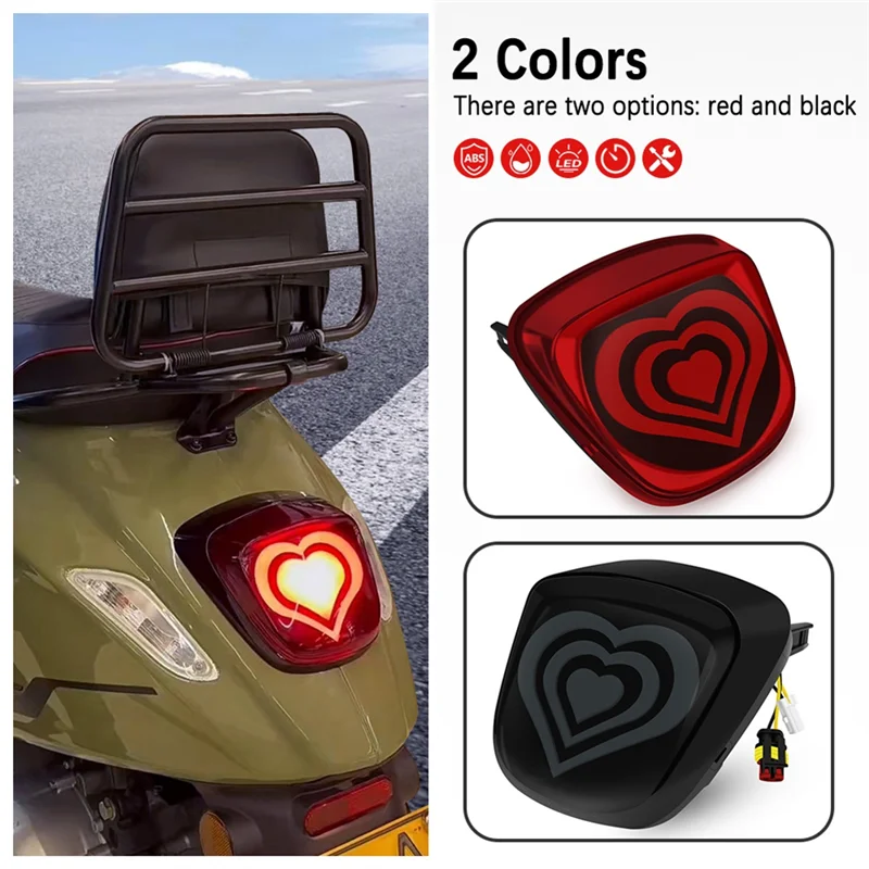 

A03Q-Motorcycle LED Taillight Assembly Heart Turn Signal Light Rear Warning Lamp For Vespa Sprint Primavera 150 Red