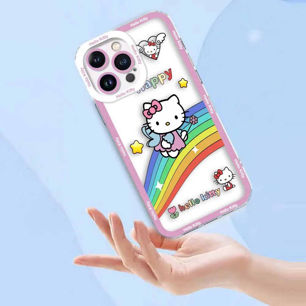 Cover Clear Phone Case For iPhone 15 14 12 13 11 16 8 7 SE Plus X XR XS Max Silicone Case Funda Shell Cute Cat Holle K-Kitty