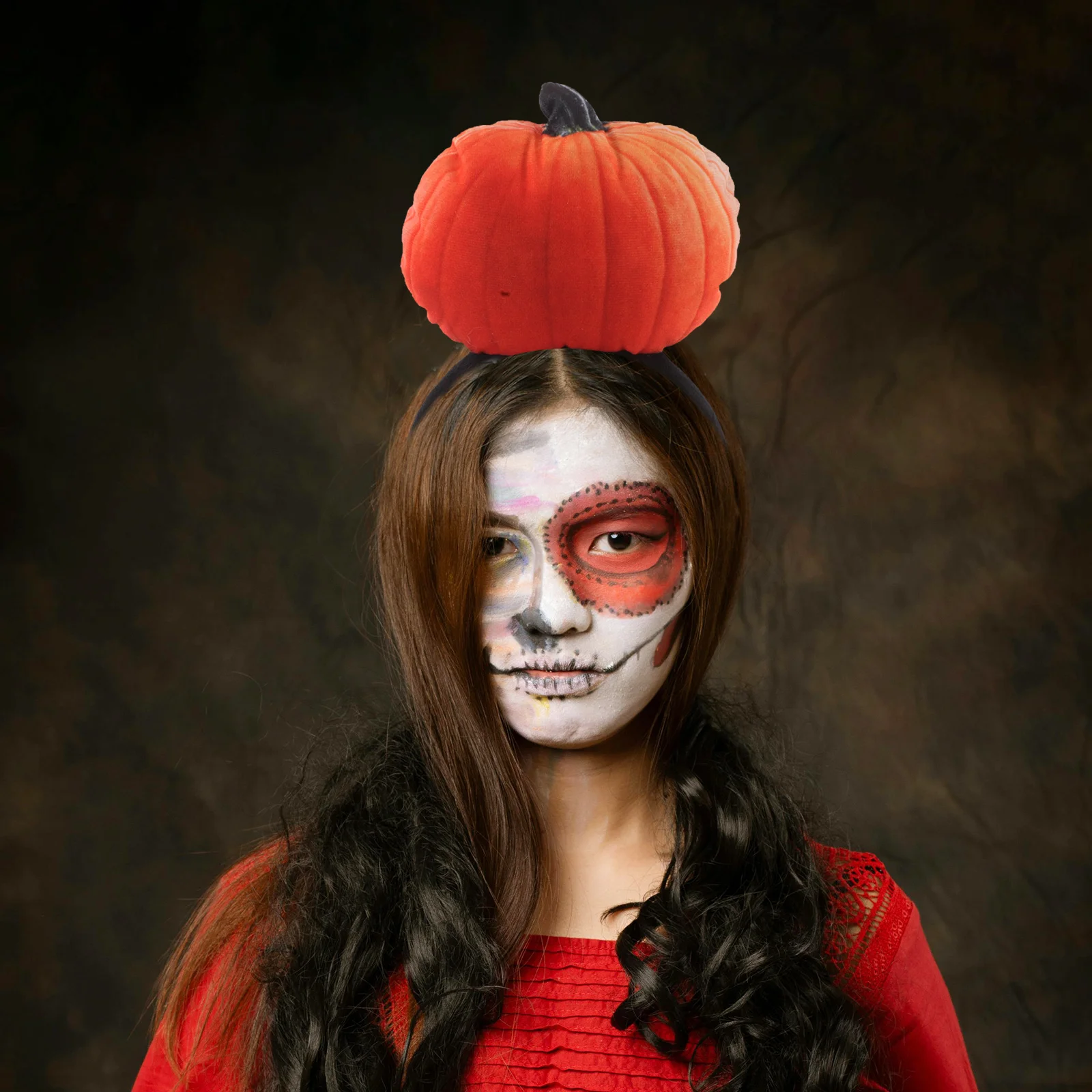 

Halloween Pumpkin Headpiece Realistic Food Headband Sound Effect Accessory for Adults and Children