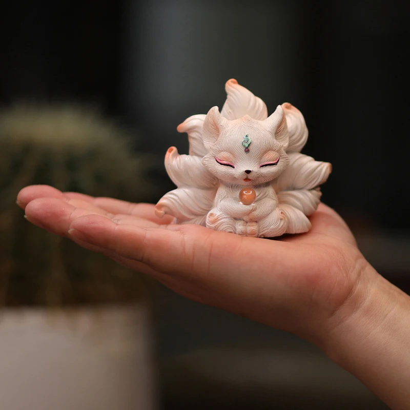 صغيرة لطيف الراتنج تسعة الذيل الثعلب المنمنمات تمثال غرفة نوم سطح المكتب التماثيل الحلي بيونيك الفن الجمالي ديكور المنزل #3