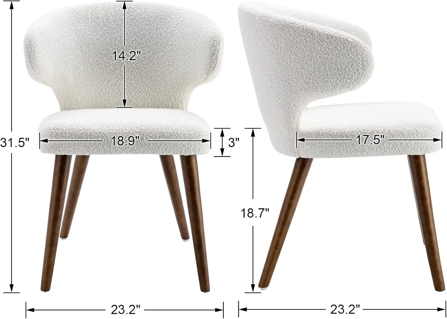 Mid Century Modern Sherpa Boucle Dining Chairs Set of 4, Upholstered Curved Wingback Accent Arm Chairs Side Chairs with Solid Wo