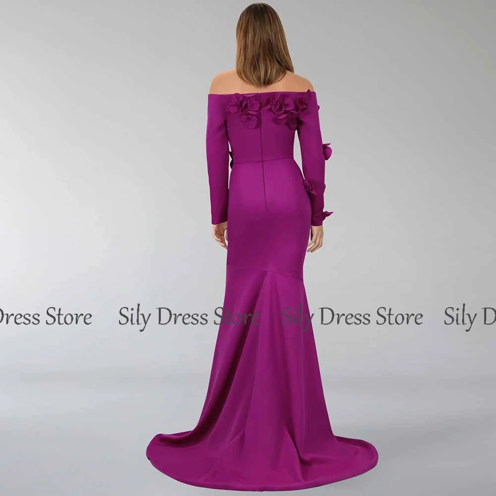 فساتين رسمية لأم العروس جيرسي حورية البحر/البوق فستان سهرة أرجواني خارج الكتف مزين بسحاب مكشكش فستان حفلات