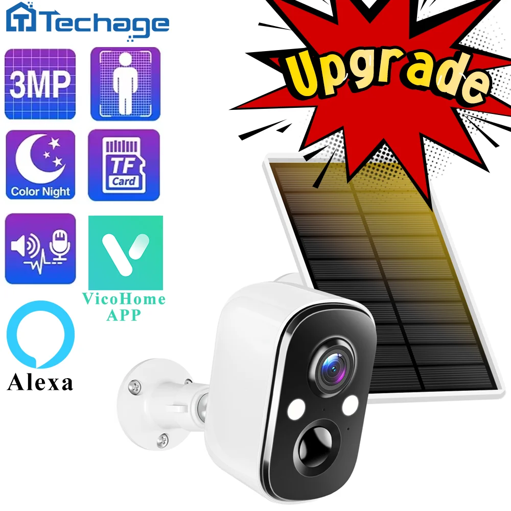 

Techage 3MP Solar Camera Wifi IP Camera Wireless PIR Support Alexa 2-Way Audio Human Detect Surveillance Security Sloar Battery