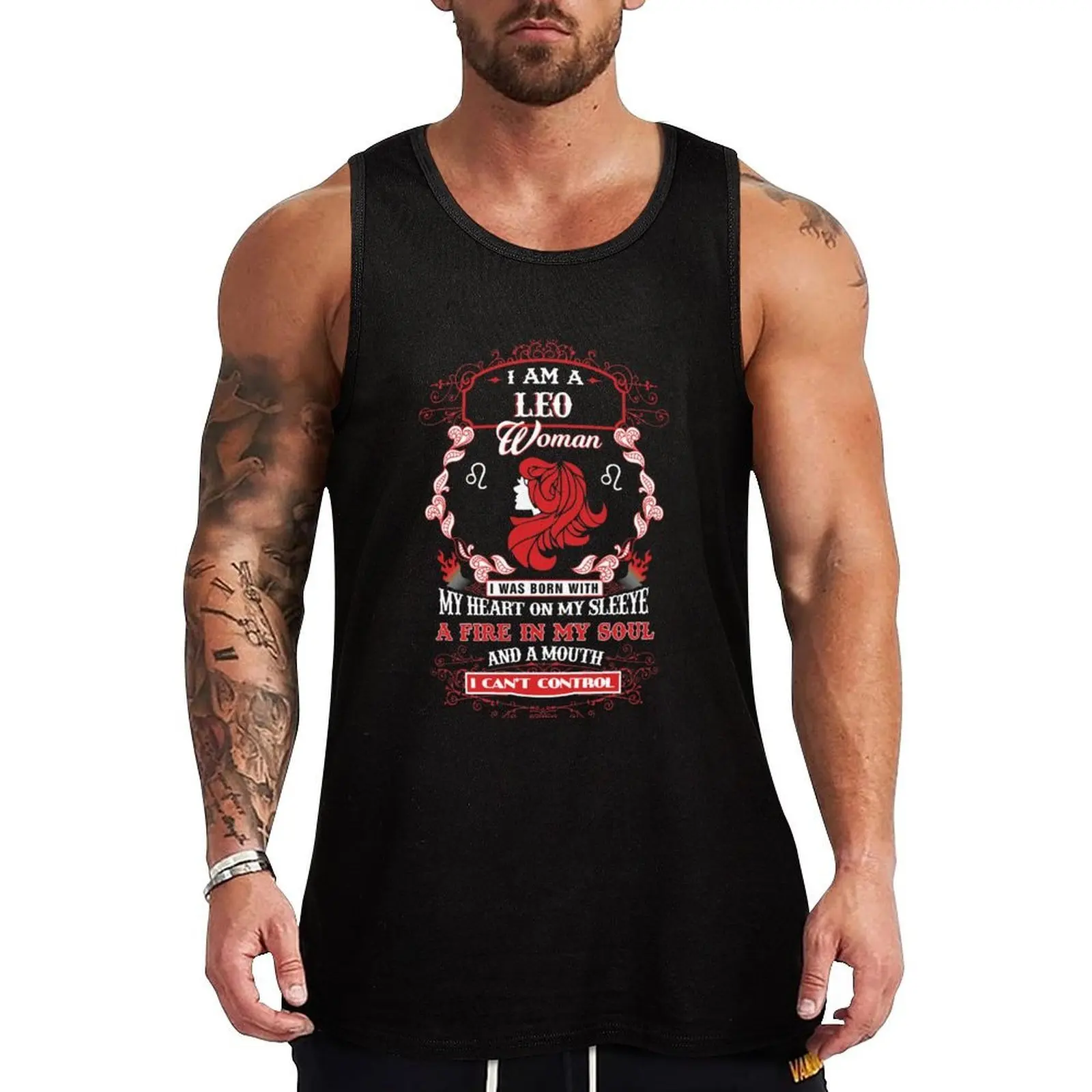 

Leo woman with my heart on my sleeve a fire in my soul and a mouth Tank Top Everyday Casual Tank Top Lightweight Loose Shirt