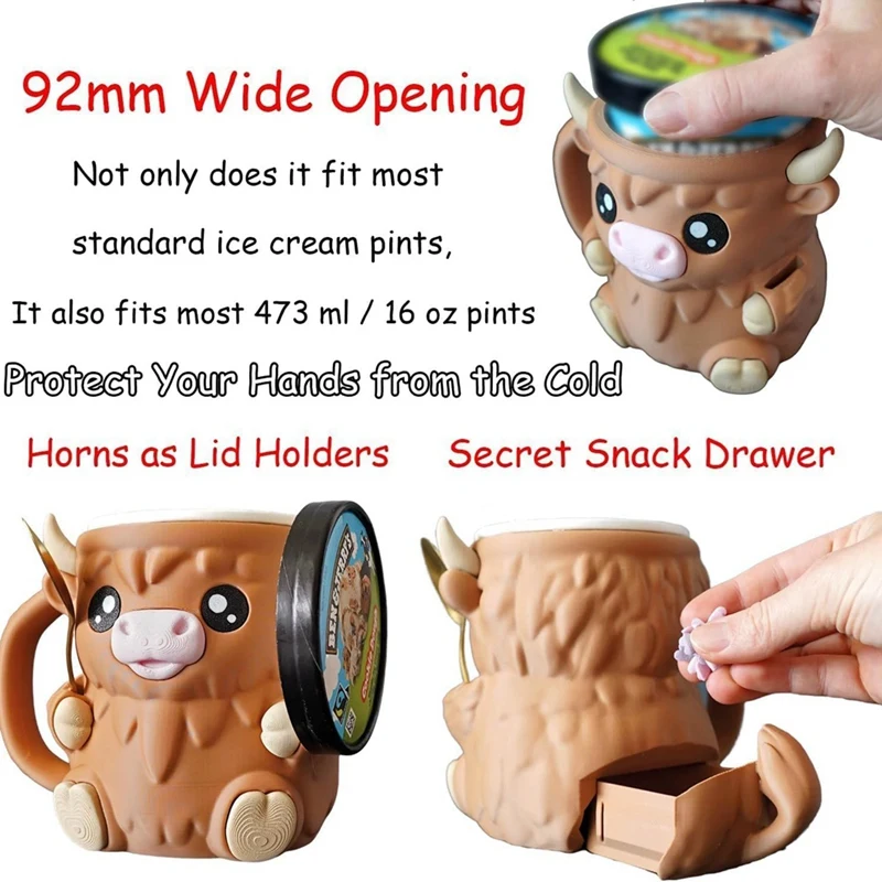 Ice Cream Pint Sleeves with Scoop and Handle,Cute Animal Ice Cream Cooler Container Leakproof Cozy Beer Can Cup-AD23