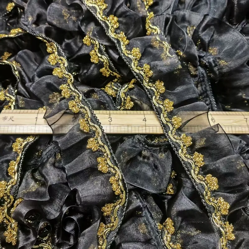 3Yards5cm versatile black gold pleated lace DIY clothes textile handicrafts sewing accessories factory direct sales A023