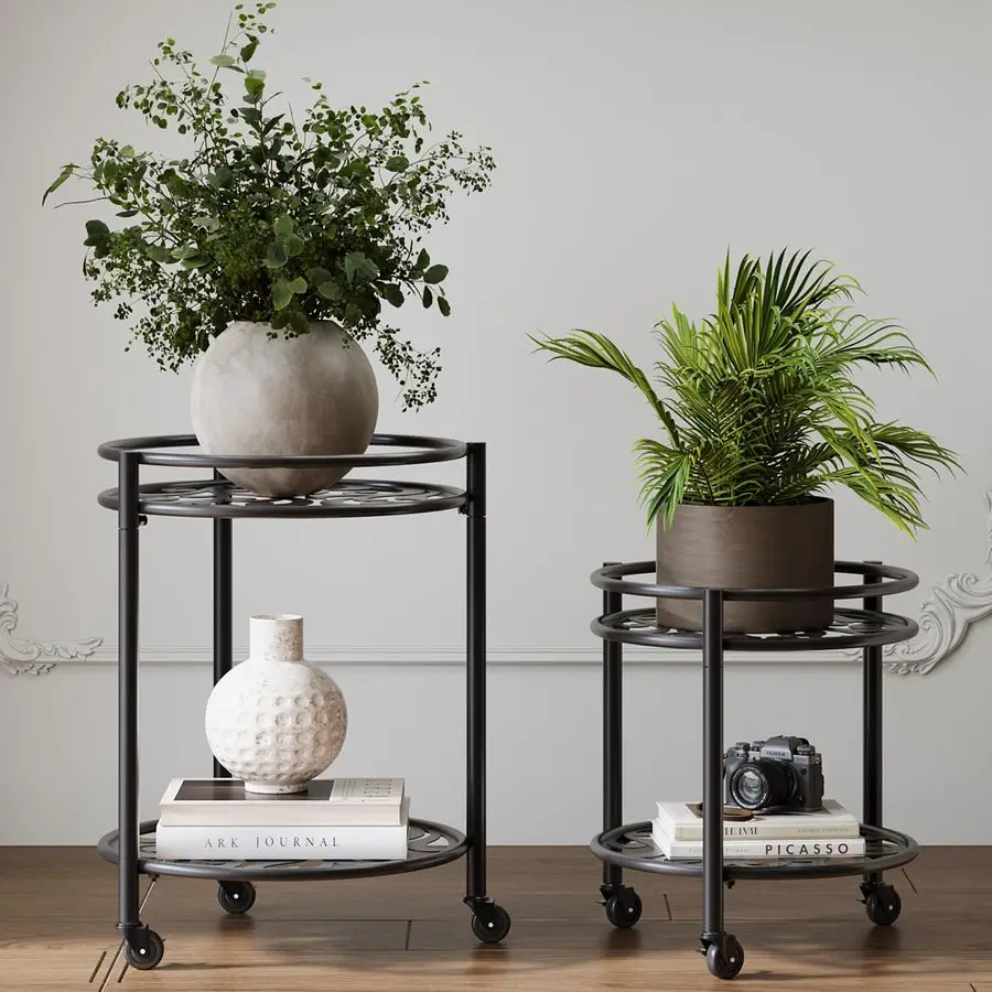 

Мобильная подставка для растений на колесиках, металлическая подставка в стиле Mid-Century Modern для кашпо, 2 размера: 9 и 11 дюймов, для использования в помещении и на улице