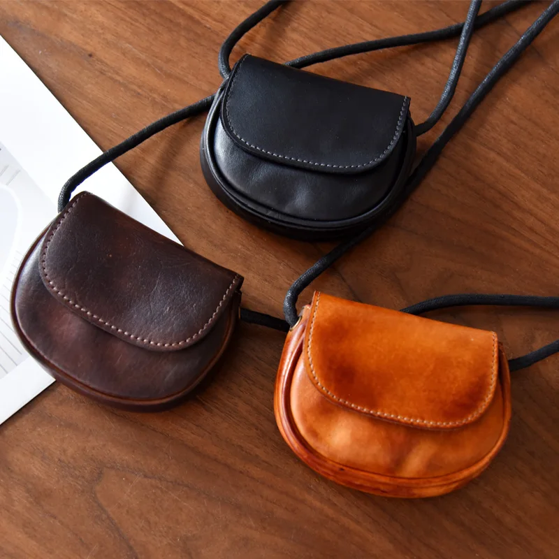 レトロスタイル本革小銭入れメンズトップレイヤー牛革ドキュメント収納ミニ財布ハードカバーコインバッグ
