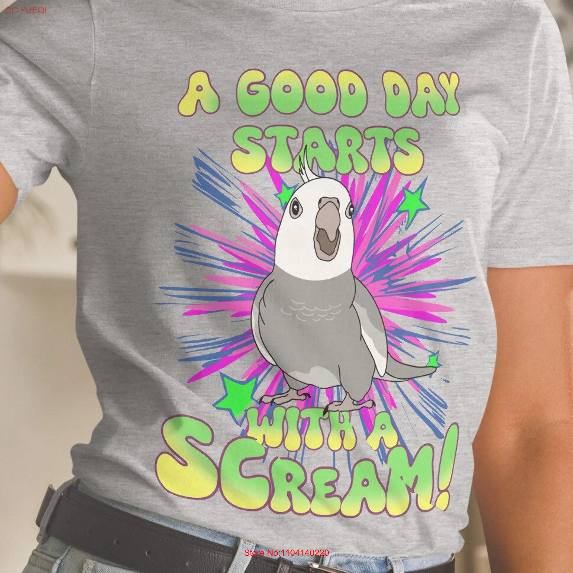 A good day start with Scream T Shirt Cartoon Grey Cockatiel Birb Merch White Faced Funny long or short sleeves