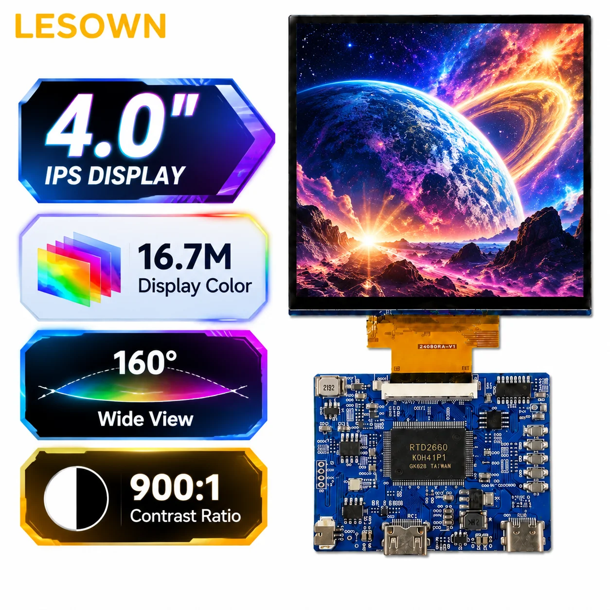LESOWN 4 or 5 Inch LCD Display Module with Driver Board Mini HDTV Input 60Hz 160 Degree View for Raspberry Pi DIY Maker Projects