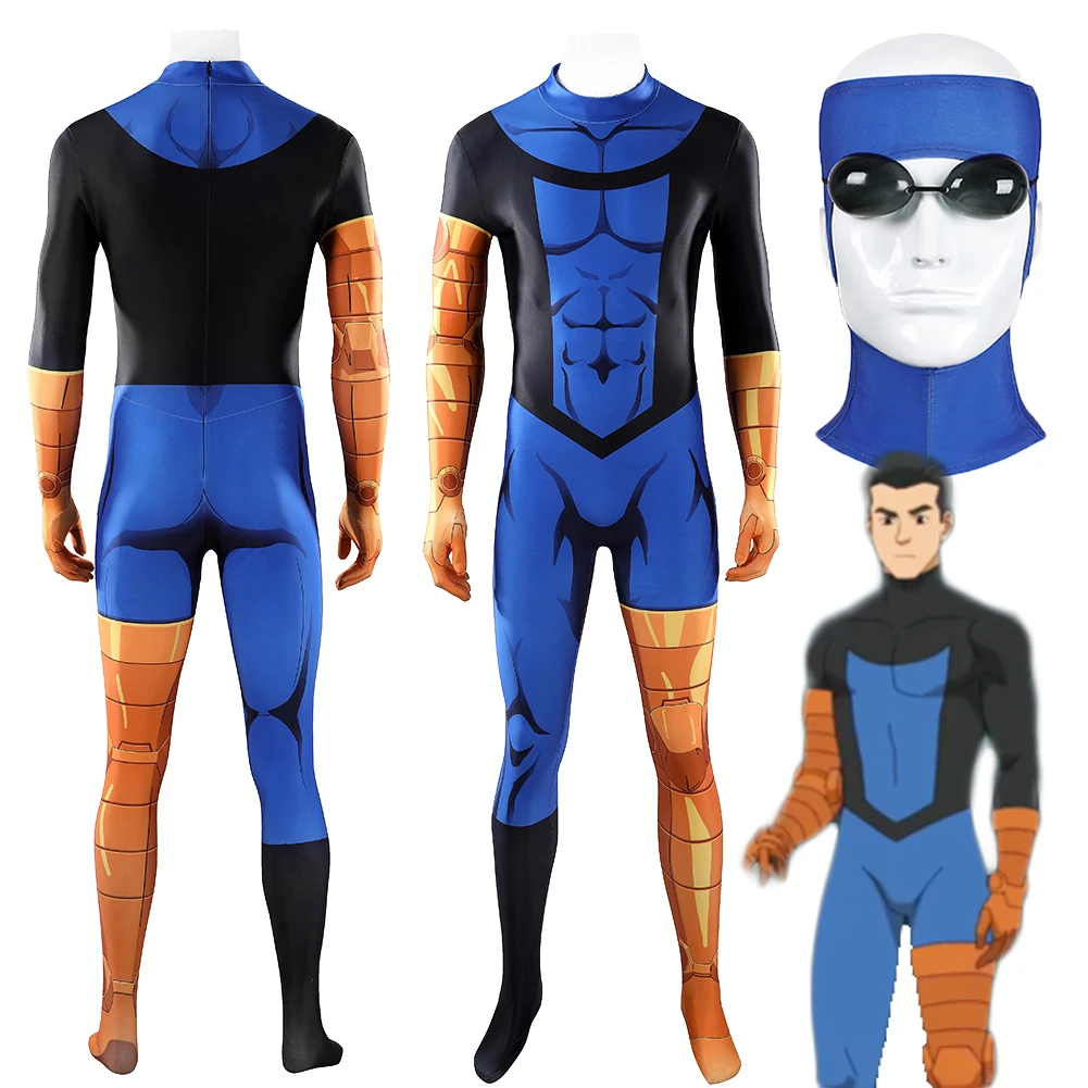 

Костюм для косплея Марка Грейсона из мультсериала «Invincible 4», синий комбинезон с маской, наряд для Хэллоуина, ролевых игр, карнавала, для взрослых мужчин