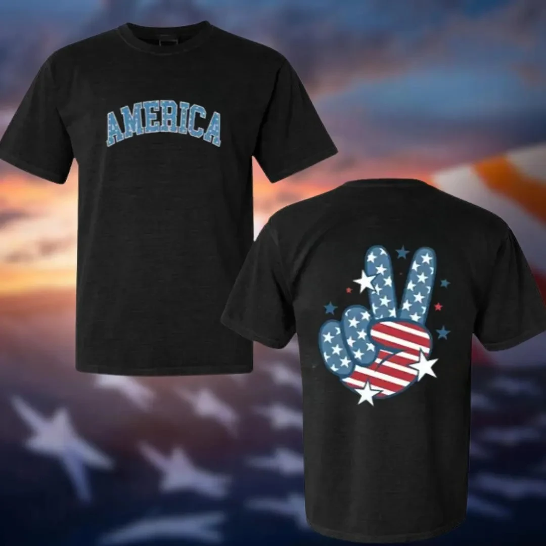 

Comfort Colors USA Shirt, America V Sign Shirt, Fourth of July Shirt, 4th of July Tee, Patriotic Women Shirt, USA Est 1776 Shirt