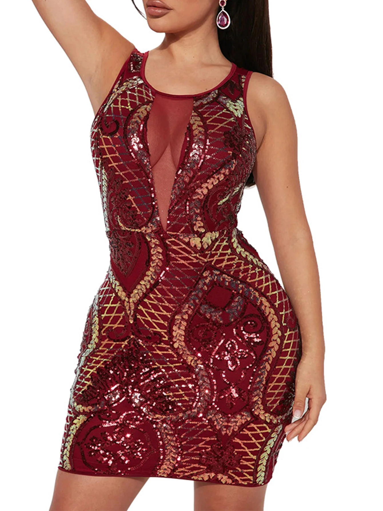 Sexy black see through sequin summer dress women elegant birthday evening party dresses woman bodycon club mini dress vestidos