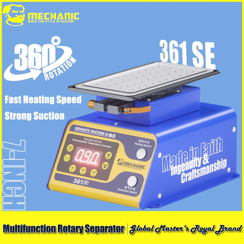 

【MECHANIC】 Многофункциональный поворотный сепаратор 361 SE 400 Вт на 360° ° Вращение для 7-дюймовой нагревательной платформы для разделения экрана телефона