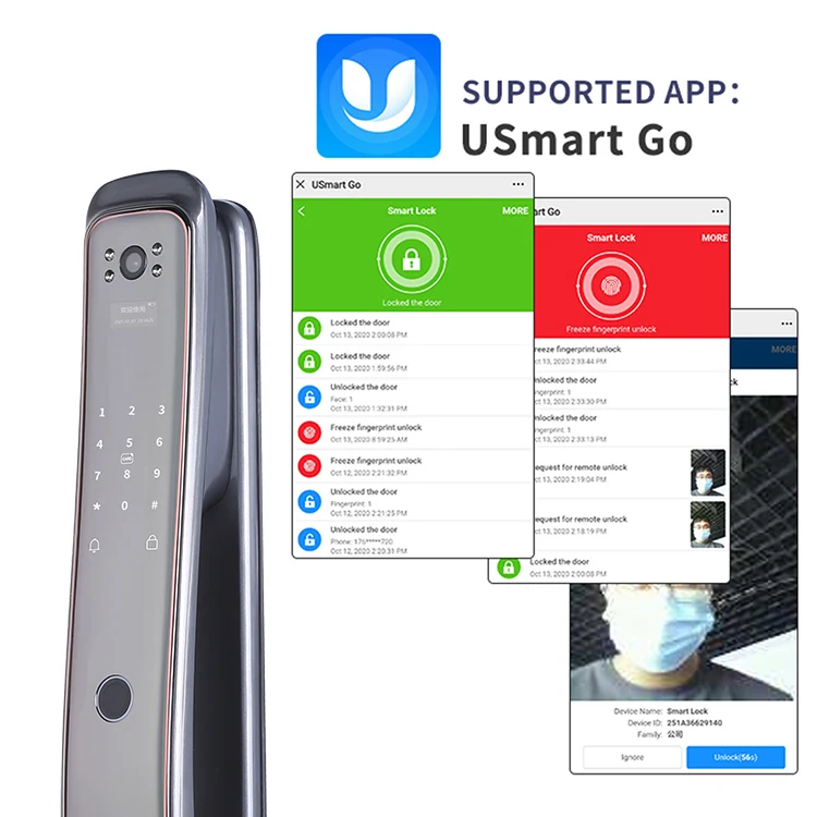 指紋付きWifiスマートドアロック,高セキュリティ,接続されたカメラ,モバイル写真撮影,新しいデザイン,卸売価格