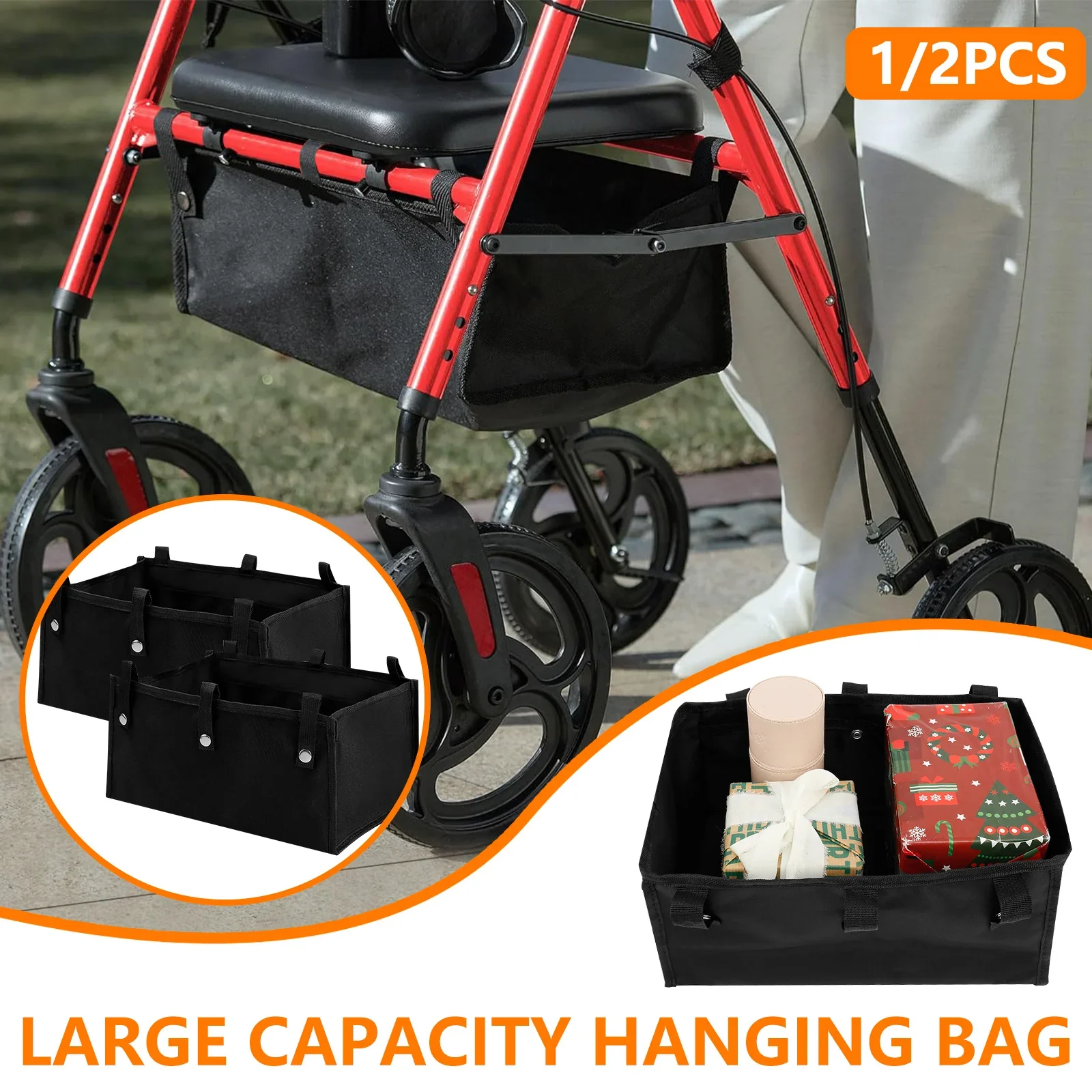 2/1Pcs Foldable Large Rollator Walker Basket Oxford Cloth Under Seniors Women Men Seat Rollator Bag Basket for 4 Wheel Rollator